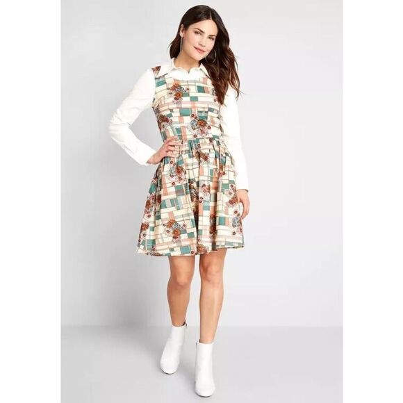 Modcloth Optimistic Effect Sleeveless Dress Floral Print Plus Size Geometric 2X - Picture 9 of 9